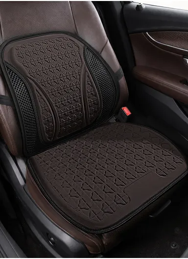 2 Pcs Car Driver Seat Comfortable Pressure Relief Cushion, Fluffy Gel Square Seat + 1 Lumbar Support - Coffee