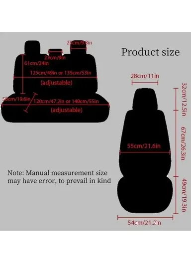 5-Seat Universal Luxury PU Leather &amp; Ice Silk Car Seat Cover Set with Lumbar Support + 2 Headrests - All Black