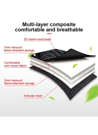 2Pcs Luxury Wood Bead &amp; PU Leather Double Seat Cushions, Breathable 5-Layer All-Season Automobile Front Seat Protectors - All Black