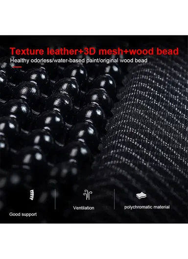 2Pcs Luxury Wood Bead &amp; PU Leather Double Seat Cushions, Breathable 5-Layer All-Season Automobile Front Seat Protectors - All Black