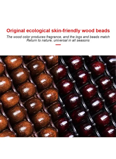 2Pcs Luxury Wood Bead &amp; PU Leather Double Seat Cushions, Breathable 5-Layer All-Season Automobile Front Seat Protectors - Dark Brown