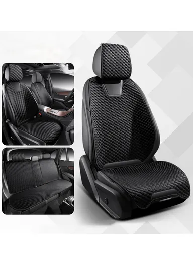 12Pcs Full Car Seat Covers Set, Soft Breathable Front &amp; Back Cushions with Pebble Design &amp; Non-Slip Silicone Backing QJT-005 - Black