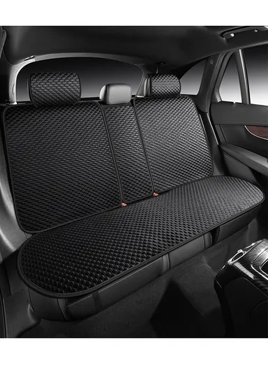 12Pcs Full Car Seat Covers Set, Soft Breathable Front &amp; Back Cushions with Pebble Design &amp; Non-Slip Silicone Backing QJT-005 - Black