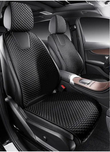 12Pcs Full Car Seat Covers Set, Soft Breathable Front &amp; Back Cushions with Pebble Design &amp; Non-Slip Silicone Backing QJT-005 - Black