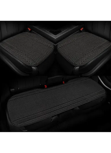 3Pcs Car Seat Cushions, Comfy Ice Silk Fabric 1 Long Rear Seat Mat &amp; 2 Square Front Seat Cushions - Black
