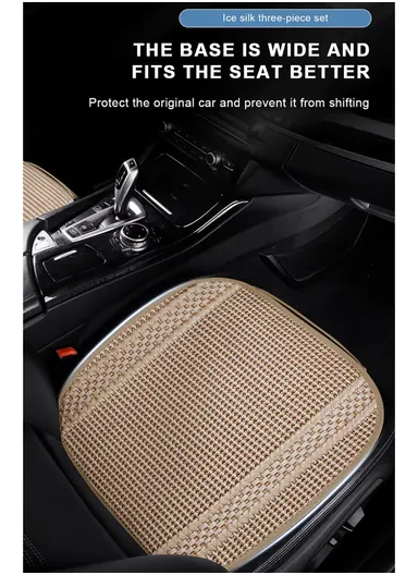 3Pcs Car Seat Cushions, Comfy Ice Silk Fabric 1 Long Rear Seat Mat &amp; 2 Square Front Seat Cushions - Black