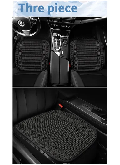 3Pcs Car Seat Cushions, Comfy Ice Silk Fabric 1 Long Rear Seat Mat &amp; 2 Square Front Seat Cushions - Black