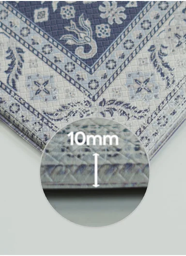 2 Pieces Traditional Medallion Design Anti-Slip Kitchen Mat Set - Off White &amp; Blue