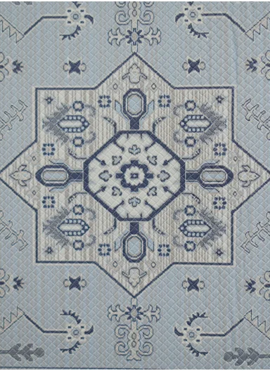 2 Pieces Traditional Medallion Design Anti-Slip Kitchen Mat Set - Off White &amp; Blue