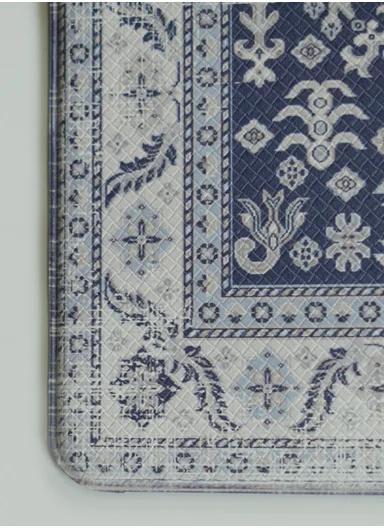 2 Pieces Traditional Medallion Design Anti-Slip Kitchen Mat Set - Off White &amp; Blue