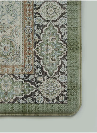 2 Pieces Traditional Medallion Design Anti-Slip Kitchen Mat Set - Green