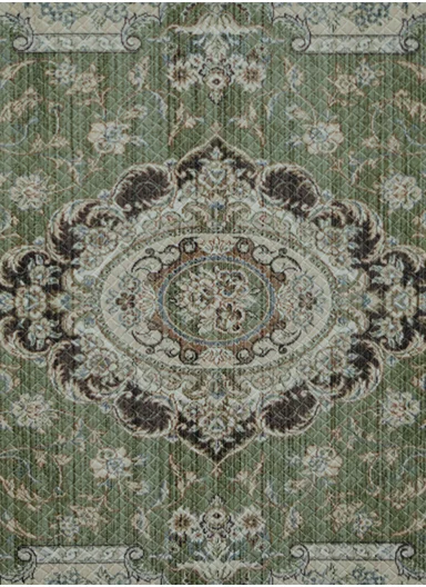 2 Pieces Traditional Medallion Design Anti-Slip Kitchen Mat Set - Green