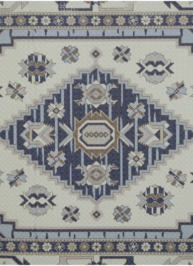 2 Pieces Traditional Geometric Design Anti-Slip Kitchen Mat Set - Off White &amp; Blue