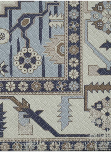 2 Pieces Traditional Geometric Design Anti-Slip Kitchen Mat Set - Off White &amp; Blue