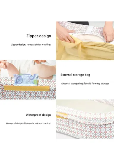 3-in-1 Portable Baby Travel Bassinet, Foldable Baby Bassinet with Bug Net &amp; Music Cartoon Toys, Multi-Purpose Baby Travel Nest with Waterproof Base 66523A (L79 x W46 x H38)cm - Blue / 0m+