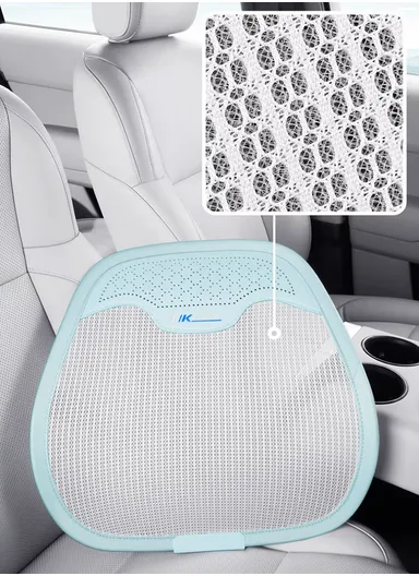 Ergonomic PU Leather &amp; Ice Silk Lumbar Support Pillow with Ventilated Honeycomb Design (L44 x W44)cm - Light Grey