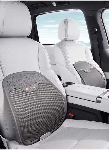 Ergonomic PU Leather &amp; Ice Silk Lumbar Support Pillow with Ventilated Honeycomb Design (L44 x W44)cm - Light Grey