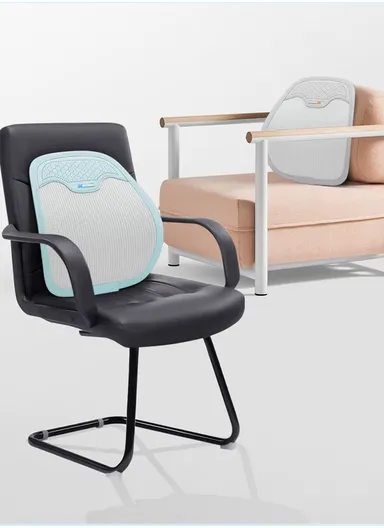 Ergonomic PU Leather &amp; Ice Silk Lumbar Support Pillow with Ventilated Honeycomb Design (L44 x W44)cm - Light Grey