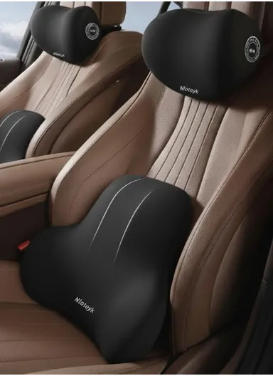 2 Pcs Set Car Headrest Neck Pillow &amp; Backrest Lumbar Support, Protective Memory Foam All-Season Automotive Accessory GF-CMJYM-TZYK - Black