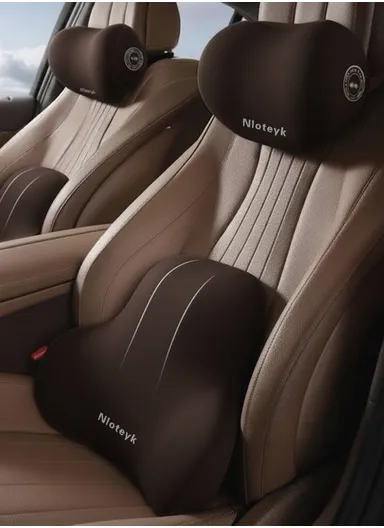 2 Pcs Set Car Headrest Neck Pillow &amp; Backrest Lumbar Support, Protective Memory Foam All-Season Automotive Accessory GF-CMJYM-TZYK - Coffee