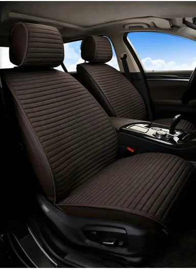4 Pcs Car Front Seat Universal Linen Cushions &amp; Backrests with Silicone Anti-Slip Backing D07 - Coffee