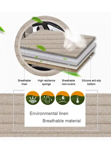 4 Pcs Car Front Seat Universal Linen Cushions &amp; Backrests with Silicone Anti-Slip Backing D07 - Coffee