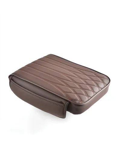 Universal Skin-Friendly Leather Car Armrest Pad with Dual Side Pockets (L31 x W21.5 x T4.5)cm - Coffee