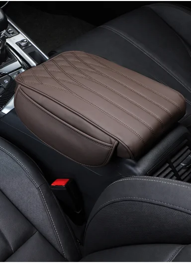 Universal Skin-Friendly Leather Car Armrest Pad with Dual Side Pockets (L31 x W21.5 x T4.5)cm - Beige