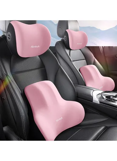 2 Pcs Set Car Headrest Neck Pillow &amp; Backrest Lumbar Support, Protective Memory Foam All-Season Automotive Accessory GF-CMJYM-TZYK - Pink