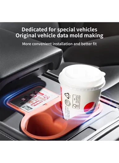 TESLA Dedicated Center Console Cup Holder, Silicone Water Cup Holder mj-TSLZYGJ-BJ (L20 x W10 x H8)cm - Black
