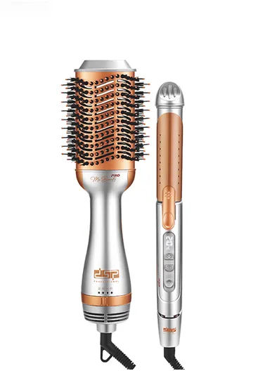 2-in-1 Hair Styling Combo Set with Hair Straightener &amp; Hot Air Dryer Brush 80200 - Silver