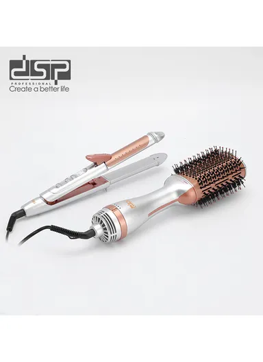 2-in-1 Hair Styling Combo Set with Hair Straightener &amp; Hot Air Dryer Brush 80200 - Silver