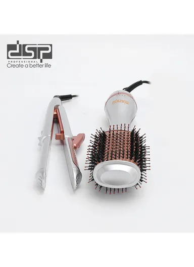 2-in-1 Hair Styling Combo Set with Hair Straightener &amp; Hot Air Dryer Brush 80200 - Silver