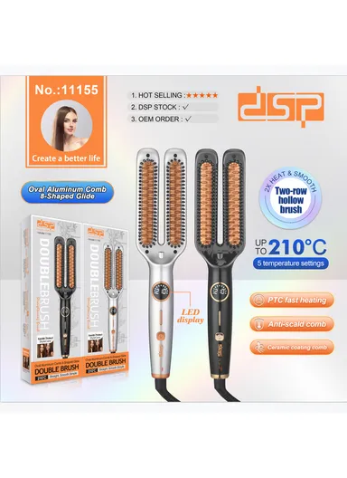 65W Double Hot Air Hair Straightening Brush with LED Display &amp; 5 Temperature Settings 11155 - White