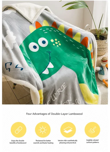 0-24 Months Double-Layer Kids Blanket With Cute Unicorn &amp; Rainbow Design (L100 × W140)cm - Pink