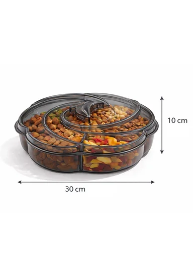 7-Compartment Round Shape Serving Box With Lid 473-6883 (D30 × H10)cm - Black