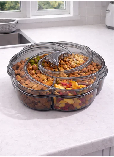 7-Compartment Round Shape Serving Box With Lid 473-6883 (D30 × H10)cm - Black