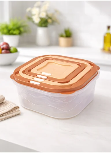 4 Pcs Ventilated Food Storage Box Set, Microwave, Freezer &amp; Dishwasher Safe 129-DM-154 - Orange