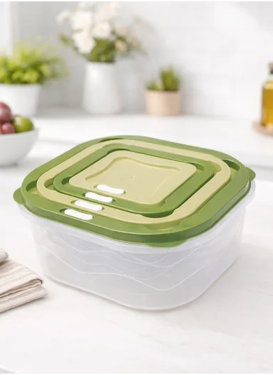 4-Pieces Ventilated Food Storage Box Set, Microwave, Freezer &amp; Dishwasher Safe 129-DM-154 - Green