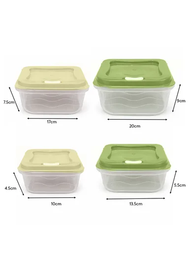 4-Pieces Ventilated Food Storage Box Set, Microwave, Freezer &amp; Dishwasher Safe 129-DM-154 - Green