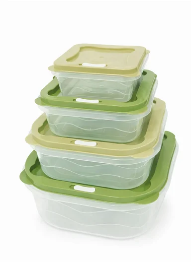4-Pieces Ventilated Food Storage Box Set, Microwave, Freezer &amp; Dishwasher Safe 129-DM-154 - Green