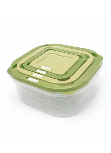 4-Pieces Ventilated Food Storage Box Set, Microwave, Freezer &amp; Dishwasher Safe 129-DM-154 - Green