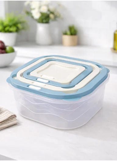 4-Pieces Ventilated Food Storage Box Set, Microwave, Freezer &amp; Dishwasher Safe 129-DM-154 - Blue