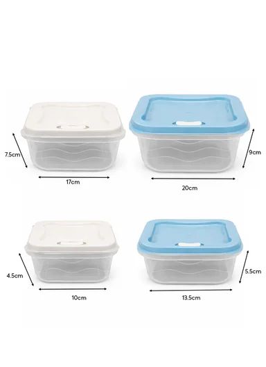 4-Pieces Ventilated Food Storage Box Set, Microwave, Freezer &amp; Dishwasher Safe 129-DM-154 - Blue