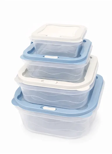 4-Pieces Ventilated Food Storage Box Set, Microwave, Freezer &amp; Dishwasher Safe 129-DM-154 - Blue