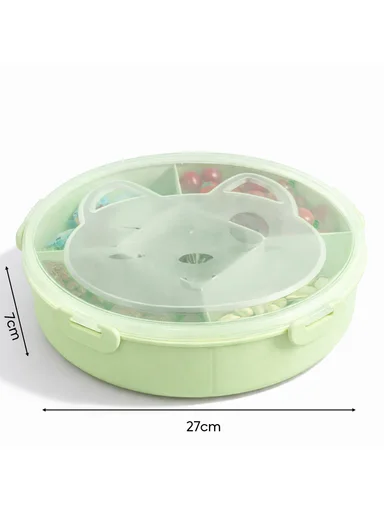 Lightweight Plastic Multi-Compartment Candy Box with Cute Cat Lid SL-2890 (D27 x H7)cm - Green
