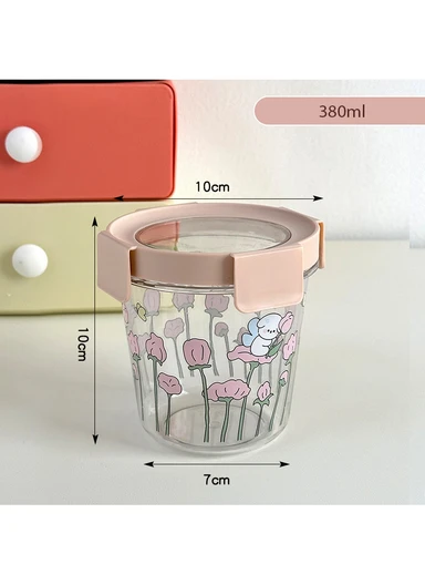 3Pcs Round Airtight Food Container Cartoon Print Set - Pink