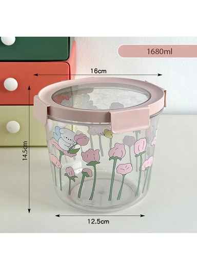 3Pcs Round Airtight Food Container Cartoon Print Set - Pink