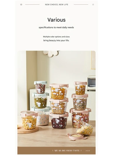 3Pcs Round Airtight Food Container Cartoon Print Set - Pink