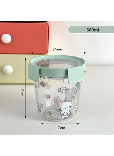 3Pcs Round Airtight Food Container Cartoon Print Set - Mint Green